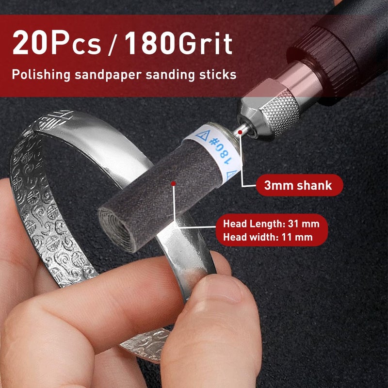 PONTASS 20Pcs 180 Grit Sanding Drums Sandpaper Sticks Set with 1/8"(3mm) Shank for Dremel Rotary Tool, Suitable for Metal Rust Removal/Jade Polishing/Stone Grinding - Image 3